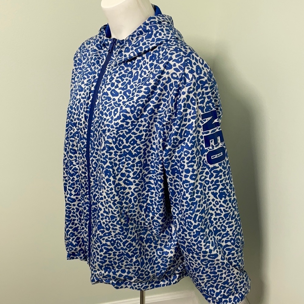 Adidas NEO Blue White Animal Print Wind Breaker Zipper Jacket Large